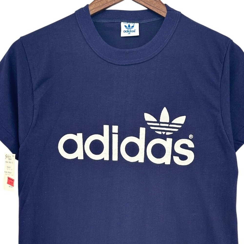 VTG Adidas Trefoil Double Sided Blue Made USA Deadstock 1980s Tee SZ M NWT USA